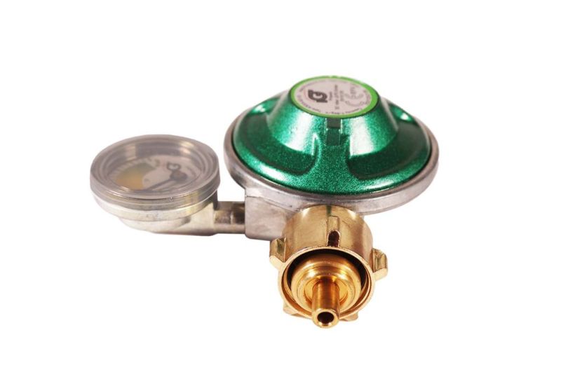 Parker Zweiflamm Gaskocher, Campingkocher, weiß mit Deckel 50 mbar + IGT Druckminderer 50 mbar mit Füllstandsanzeige und integrierter Schlauchbruchsicherung SBS Typ A310i IGT A310ie-PM002
