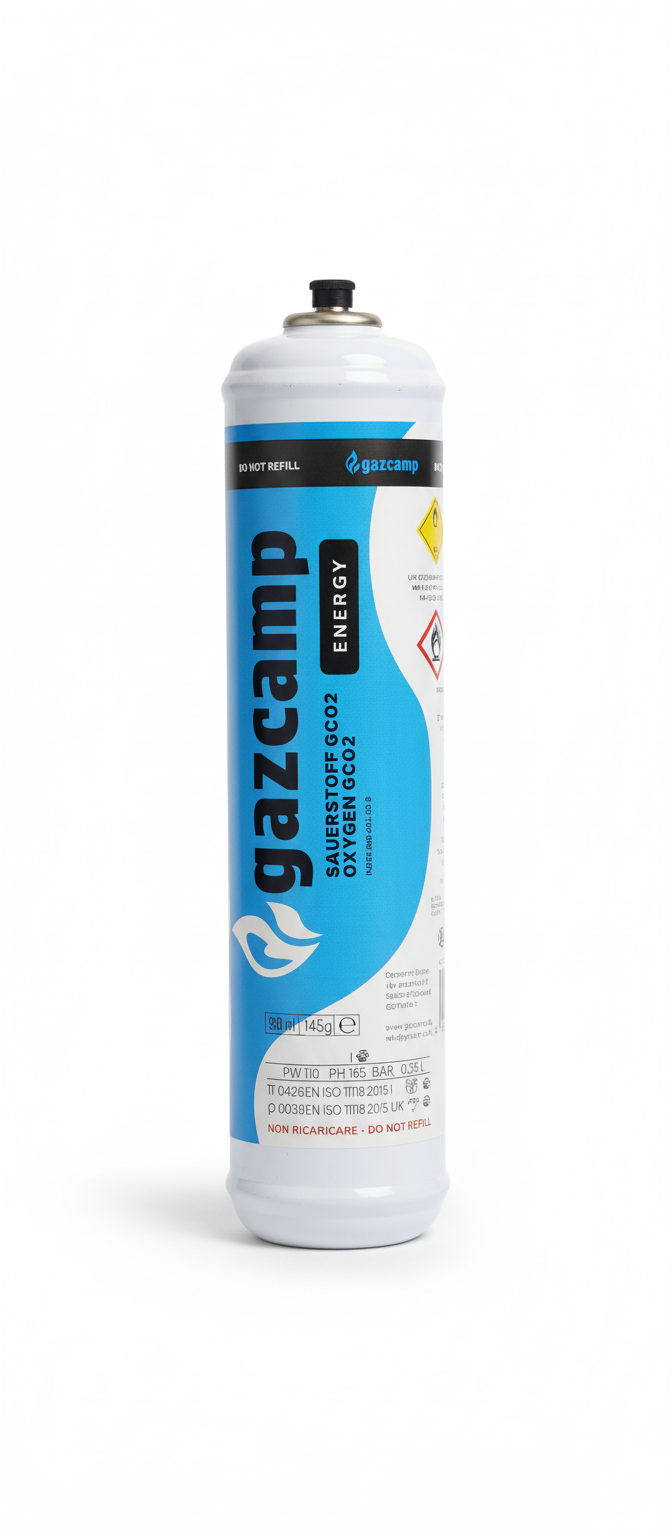 6x Gazcamp Sauerstoff O2 110bar 930ml Einwegflasche M10 x1 (VPE)