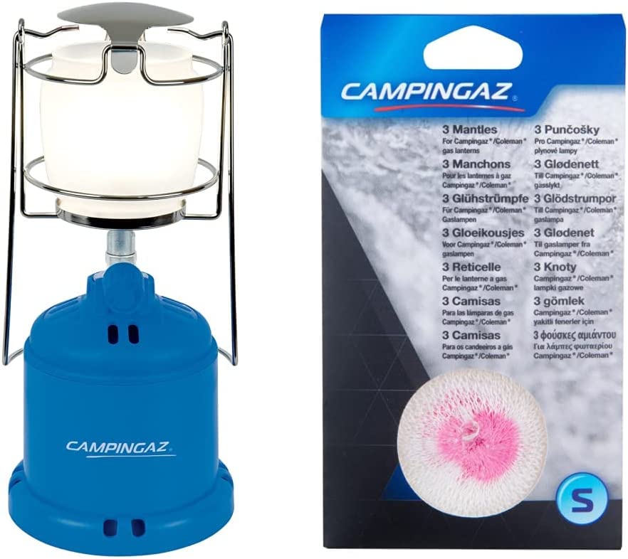 Campingaz Gaslampe Camping 206, blau, Gr. L & Glühstrumpf Größe, Weiß, 9 x 11 x 1 cm