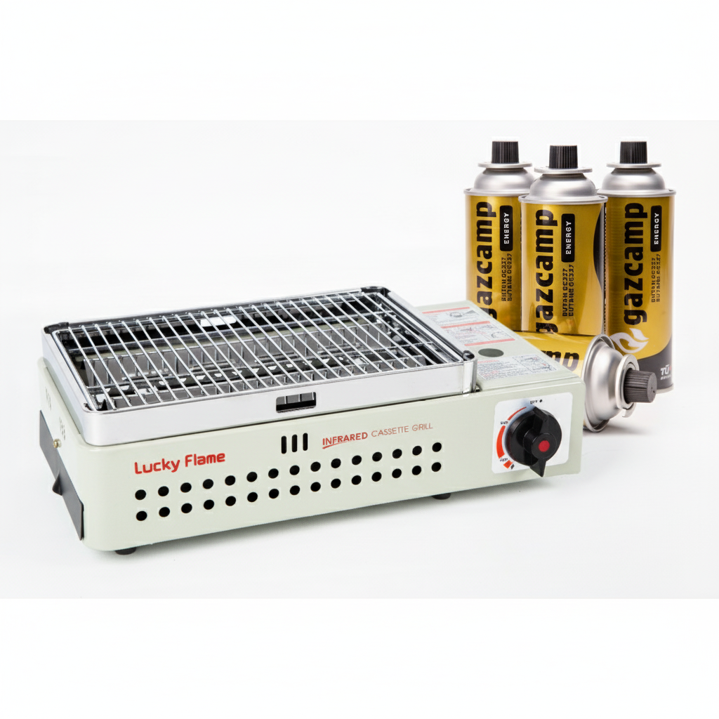Lucky Flame LF-90 G Gasgrill mit MSF-1A Kartuschen (Auswahl Kartuschenanzahl)