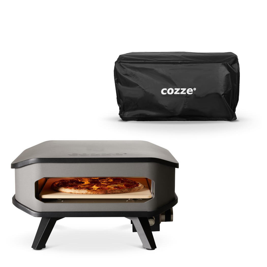 COZZE 13" Pizza-Gas-Ofen schwarz inkl. Pizzastein 34 x 34cm mit Ofenabdeckung