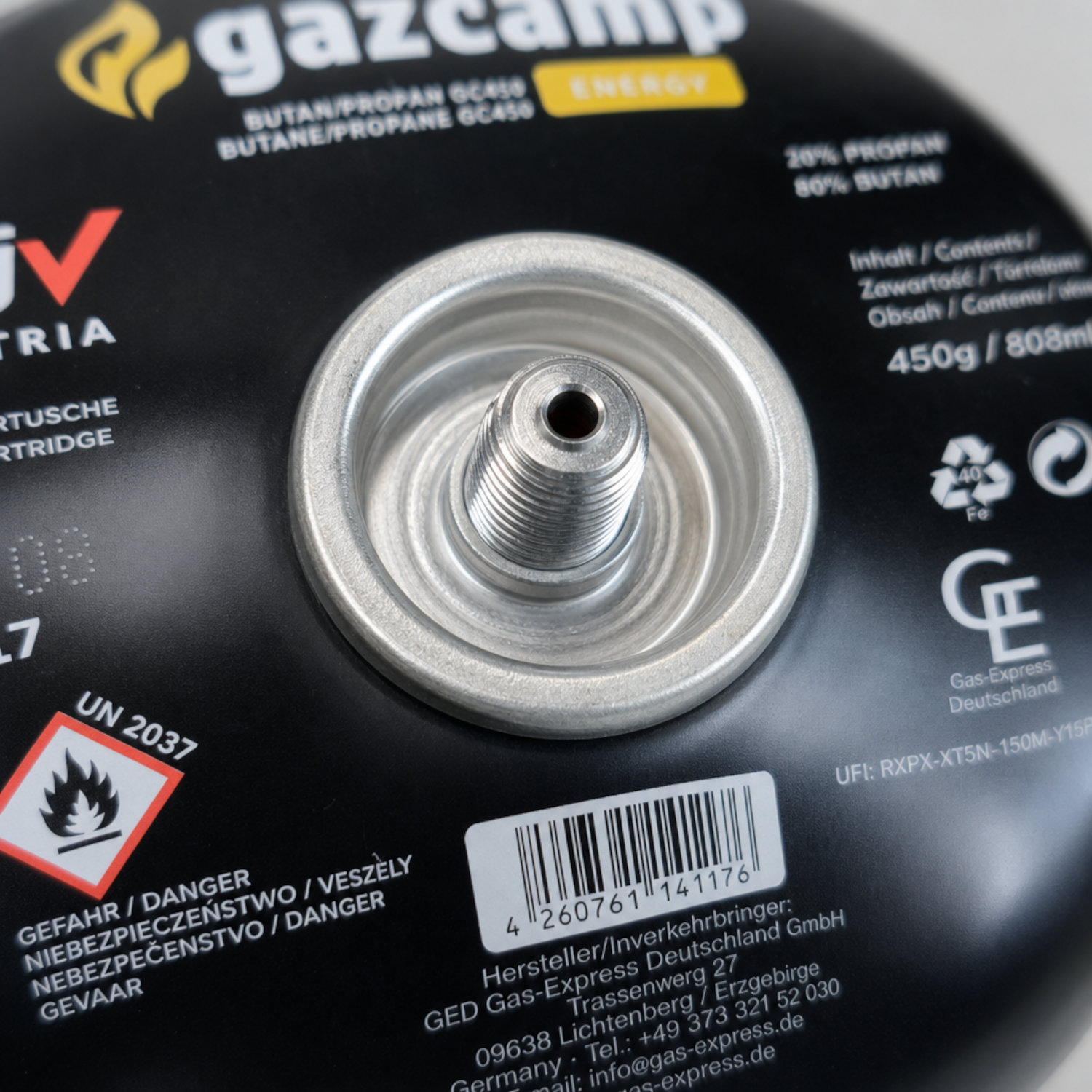 Gazcamp Butan/Propan 450g (808ml) Gaskartusche EN417 Schraubgewinde