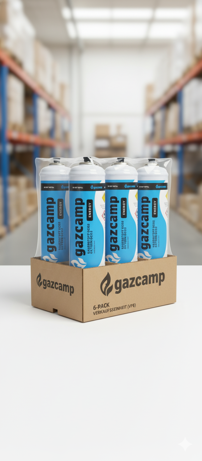 6x Gazcamp Sauerstoff O2 110bar 930ml Einwegflasche M10 x1 (VPE)