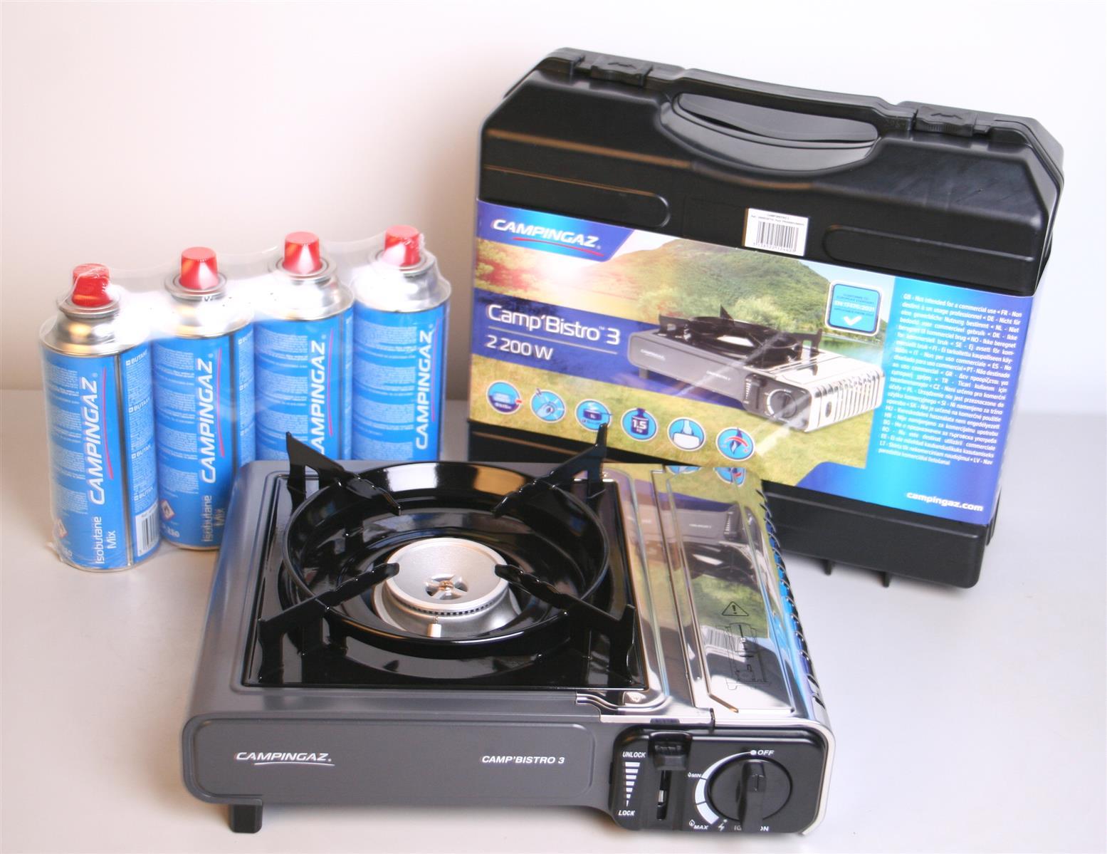 Campingaz Camp Bistro 3 Gaskocher 2.2 kW Piezozündung Campingkocher + 4x CP250 Gaskartusche