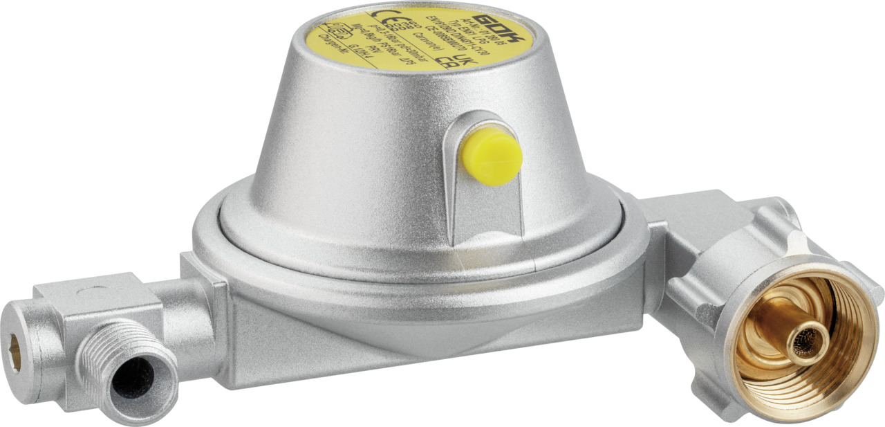 Gazcamp GC2750 Butangasflasche 2,75 kg Inhalt im Set mit Flaschenventil und Regler 30mbar Caravan