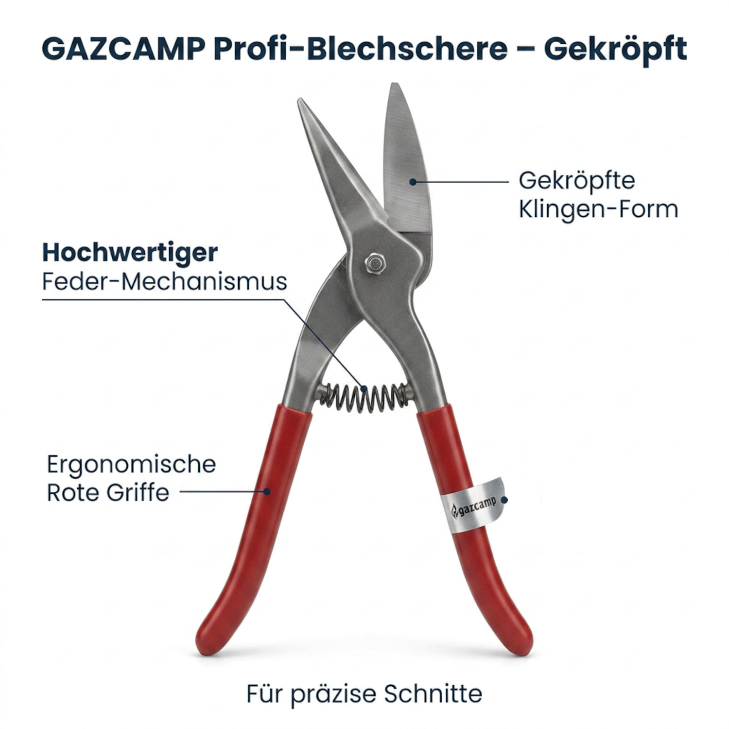 Gazcamp Pelikan Blechschere 300 mm – Linksschneidende Blechschere mit PVC-Griffen