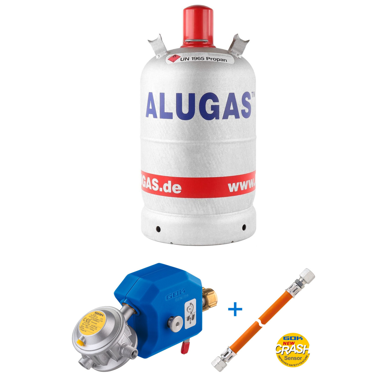 1x Alugas 11 kg Flasche + Safedrive Paket 30mbar Flaschenanlage