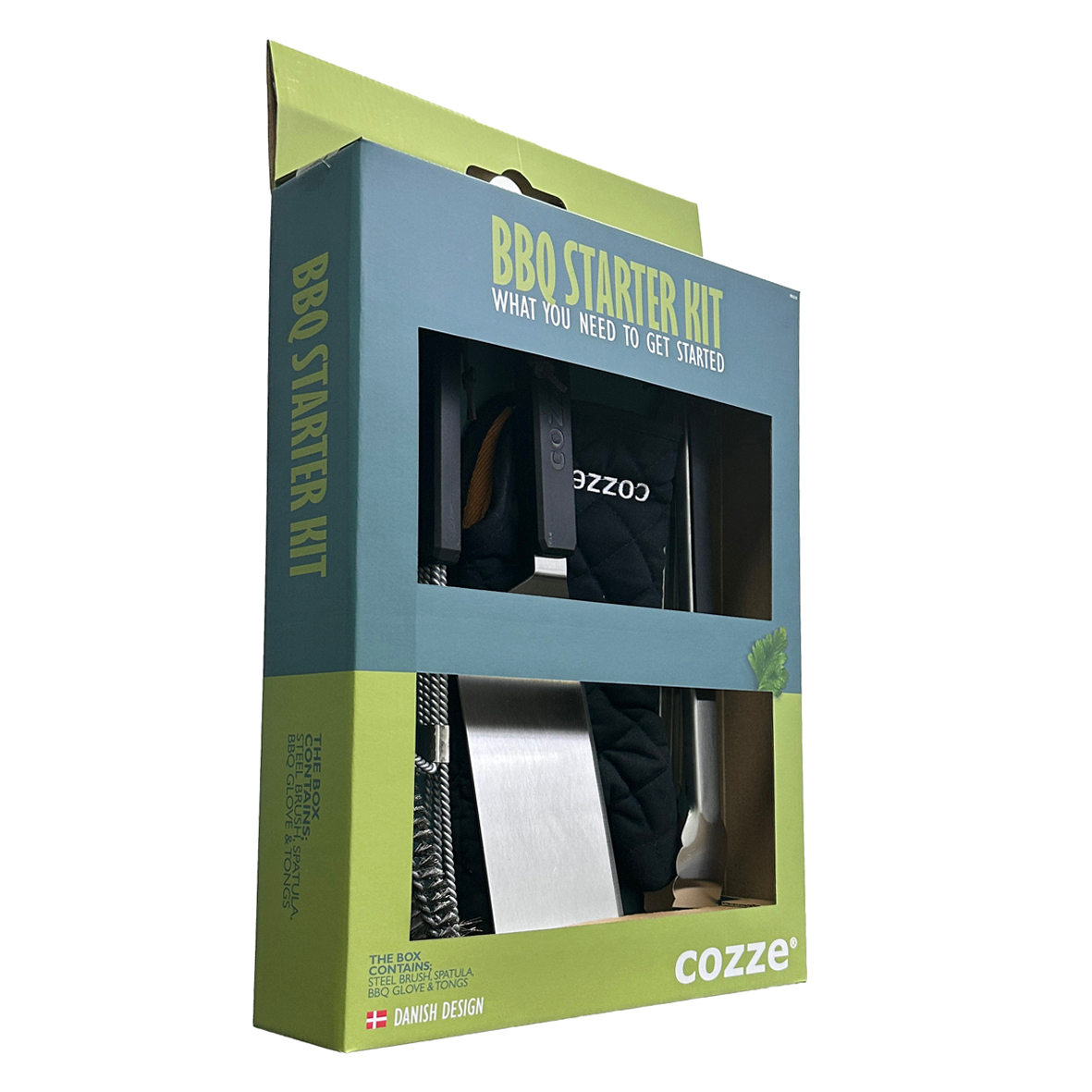 Cozze BBQ Set 4-teilig: Spachtel, Zange, Grillbürste & Handschuh