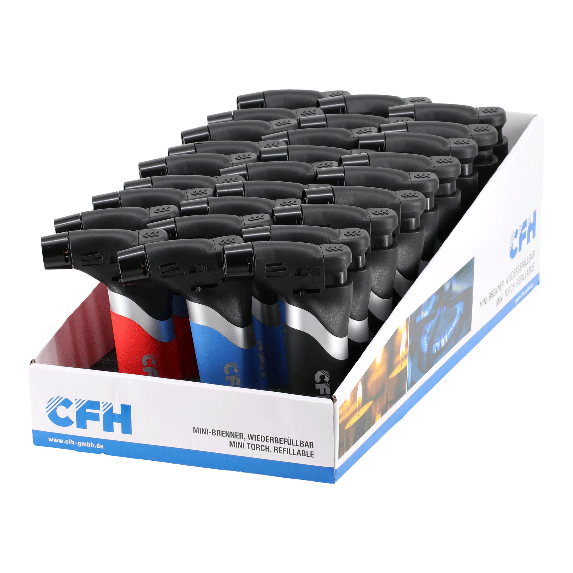 27x im Aufsteller CFH Mini-Brenner MB 05 mit Jet‑Flamme