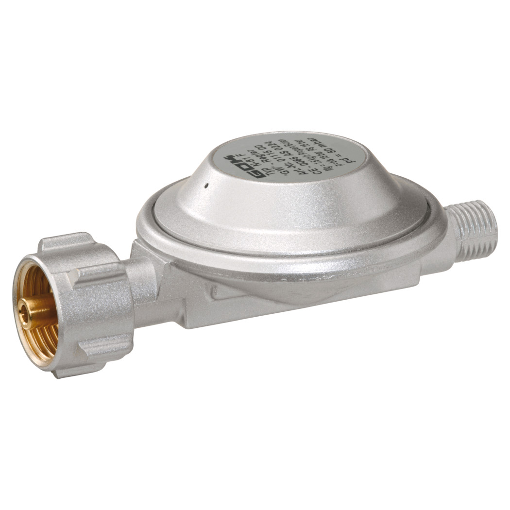 GOK Gasregler EN61 1,5kg/h 50mbar KLF x G1/4LH-KN + 150 cm Gasdruckschlauch