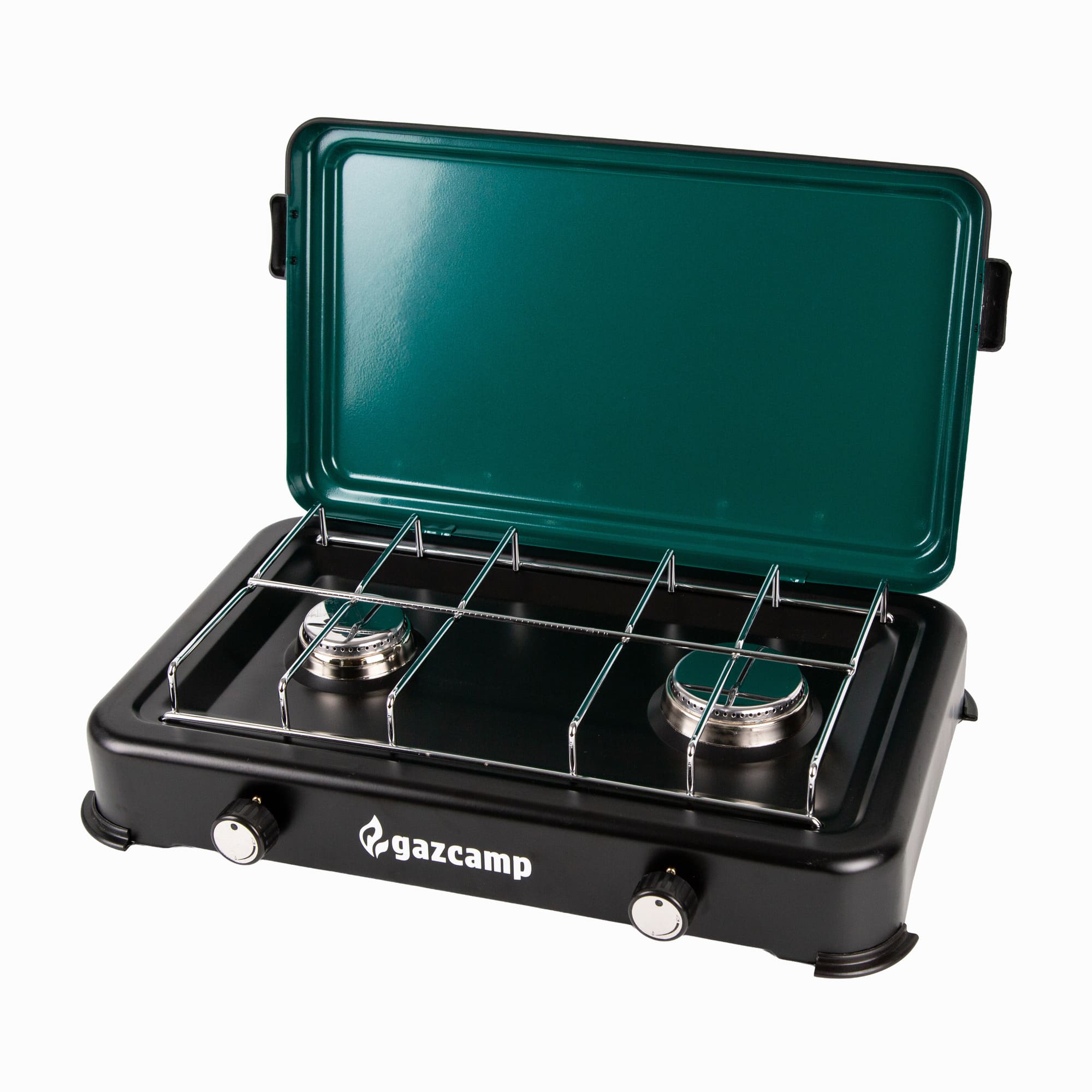 Kopie von Gazcamp 2-flamm Gaskocher 2,9 kW 50 mbar schwarz mit Deckel #1