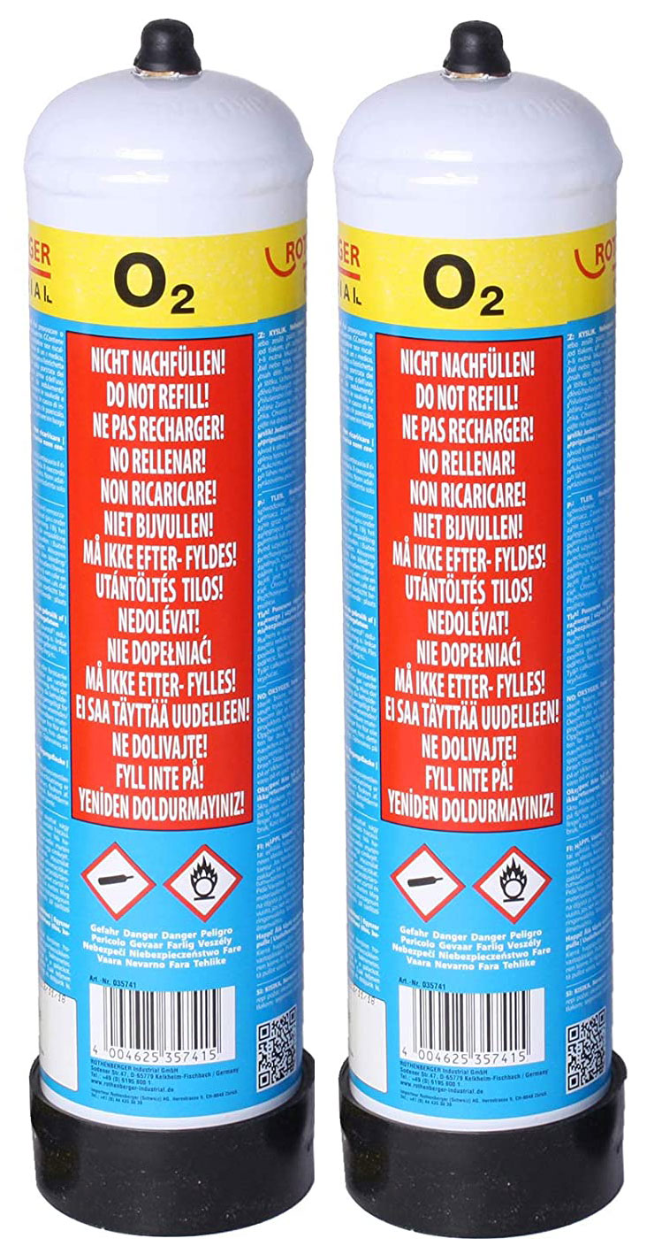 2x Rothenberger Industrial Sauerstoff O2 110 bar 930 ml Einwegflasche