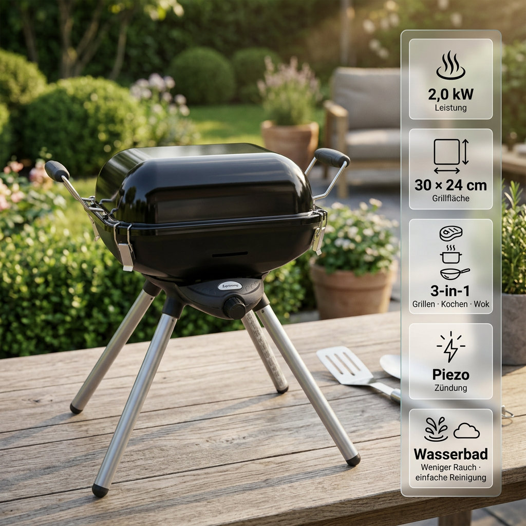 Gazcamp BBQ Multi Grill Deluxe Plus mit Schraubkartuschen-Betrieb