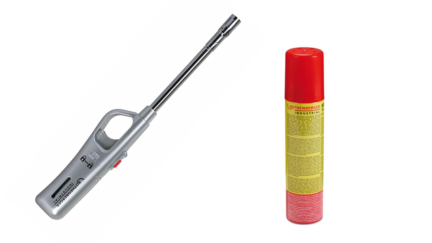 Rothenberger Industrial Gasanzünder Sturmsicher Stabfeuerzeug + Rofill Nachfüllgas
