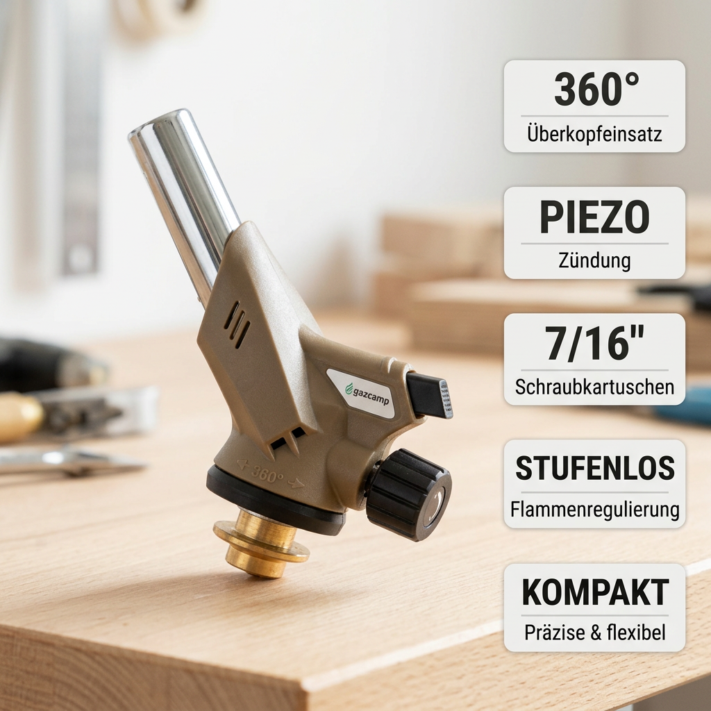 Gazcamp Lötbrenner Piezo 360°  für Gas Schraubkartuschen 7/16