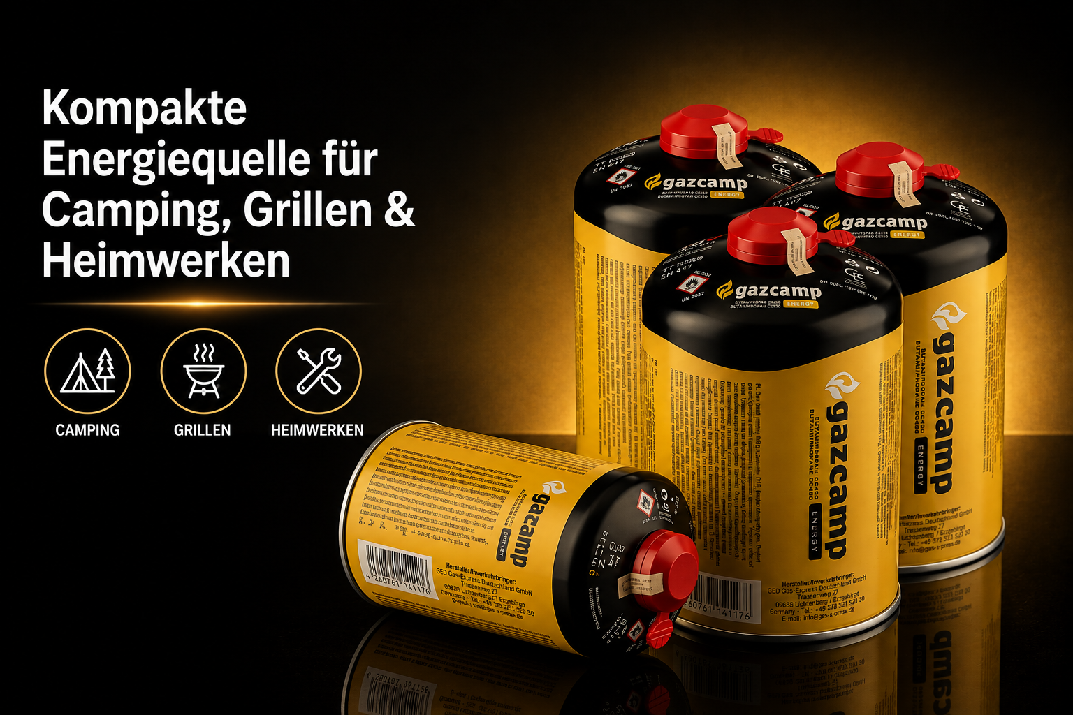 Gazcamp Butan/Propan 450g (808ml) Gaskartusche EN417 Schraubgewinde