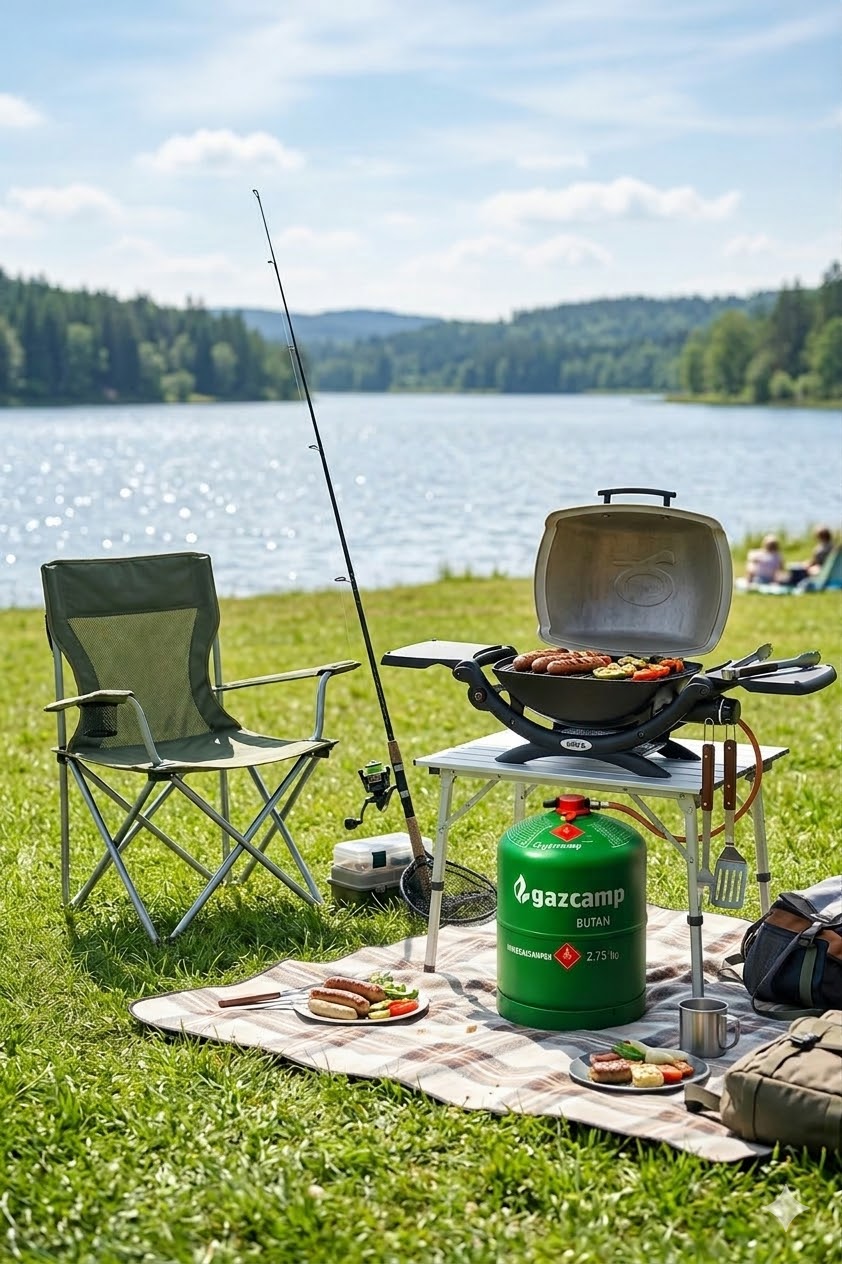 Gazcamp GC2750 Butangasflasche 2,75 kg Inhalt im Set mit Flaschenventil und Regler 30mbar Caravan