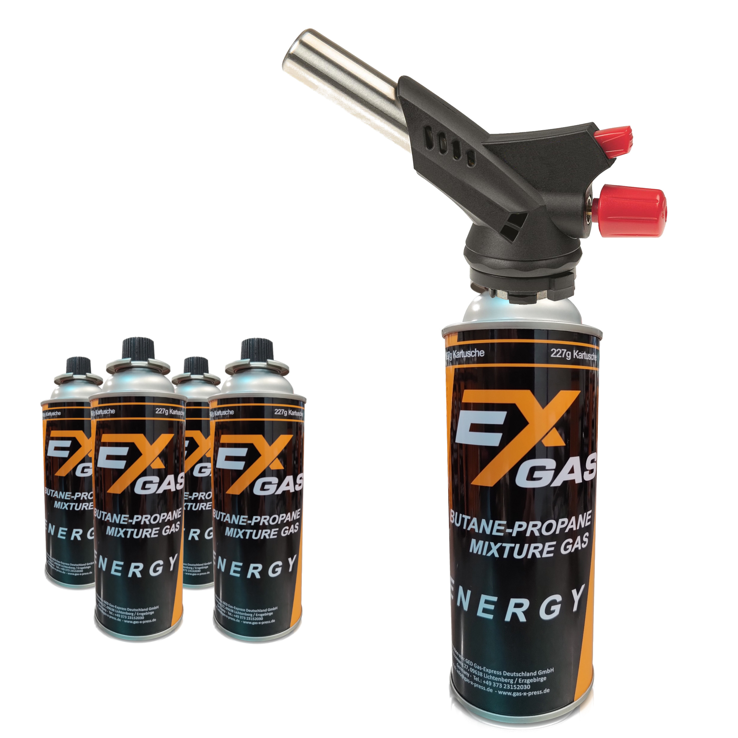 Gasbrenner inkl. 4x Exgas Butan-Propan Mix Kartusche MSF-1A 227g