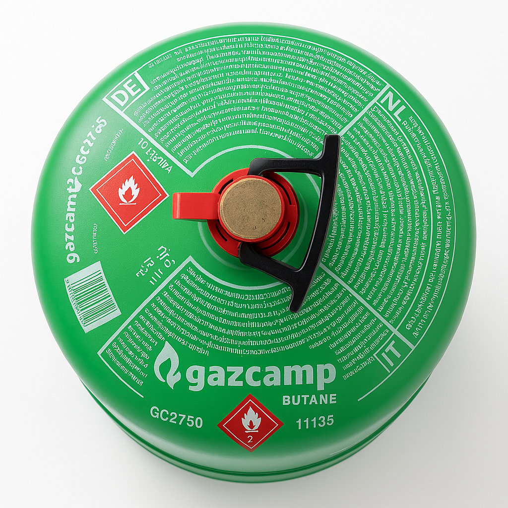 Gazcamp GC2750 Butangasflasche 2,75 kg Inhalt im Set mit Flaschenventil und Regler 30mbar Caravan