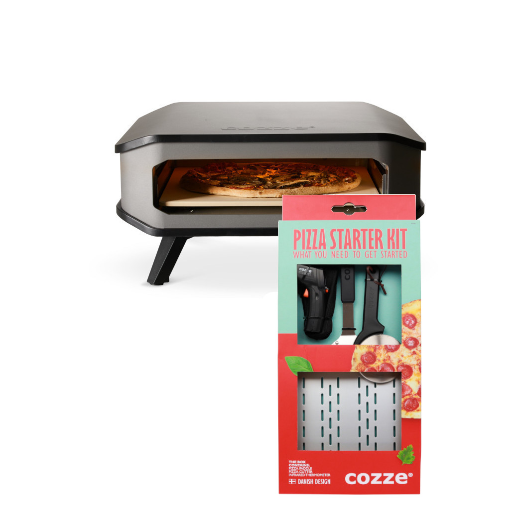 Cozze 17" Pizza-Gas-Ofen schwarz inkl. Pizzastein 42 x 42cm + Starter-Set