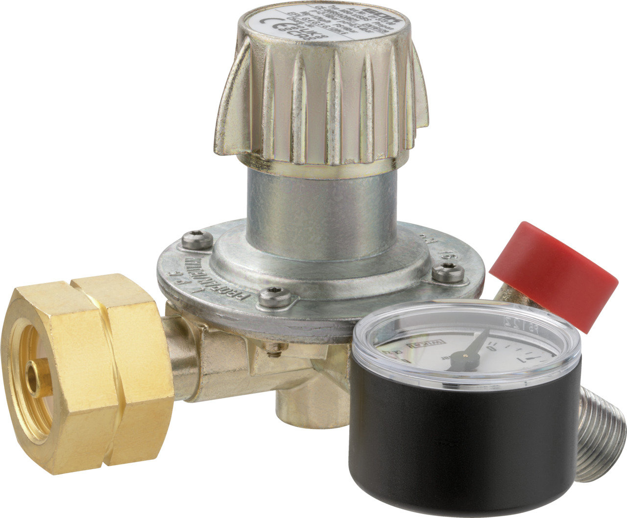 GOK Gewerbe Gasregler 12kg/h 0,5-4Bar Komb.A x G3/8LH-KN-35° SBS Man.