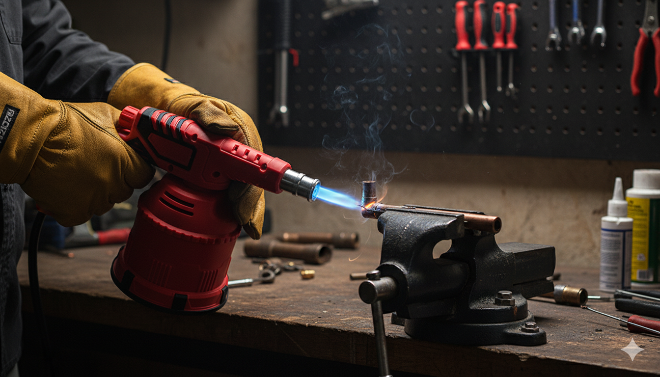Gazcamp Profi Lötbrenner 1,3 kW 1200°C mit Piezozünder Lötpistole Lötlampe