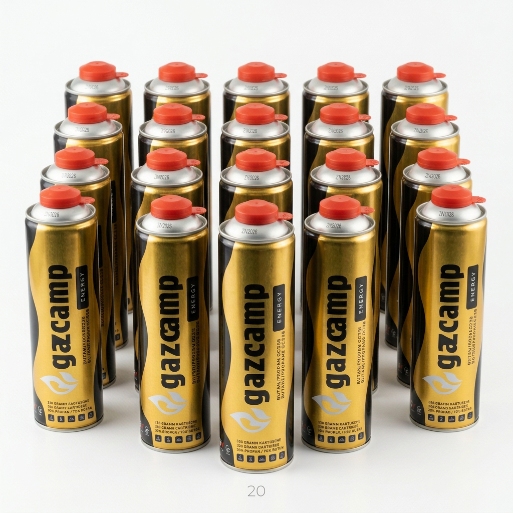20x Gazcamp Butan/Propan 338g (616ml) Gaskartusche EN417 Schraubgewinde