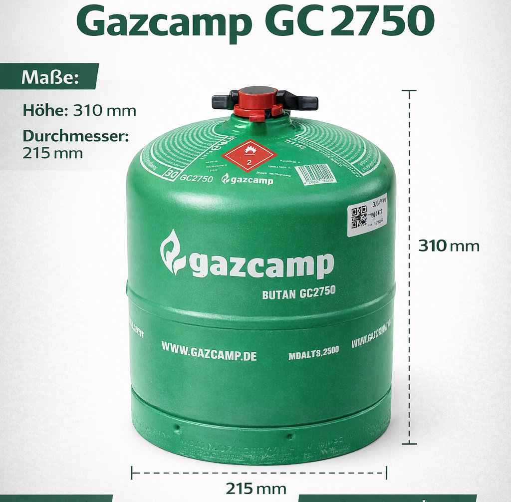 Gazcamp GC2750 Butangasflasche 2,75 kg Inhalt - Gasflasche für Camping & Outdoor