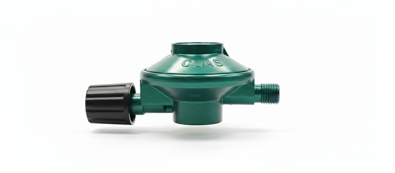 Gazcamp Kartuschenregler mit Kartusche GC450 und 50 mbar / 1,0 kg/h für Schraubkartuschen (7/16" UNEF)