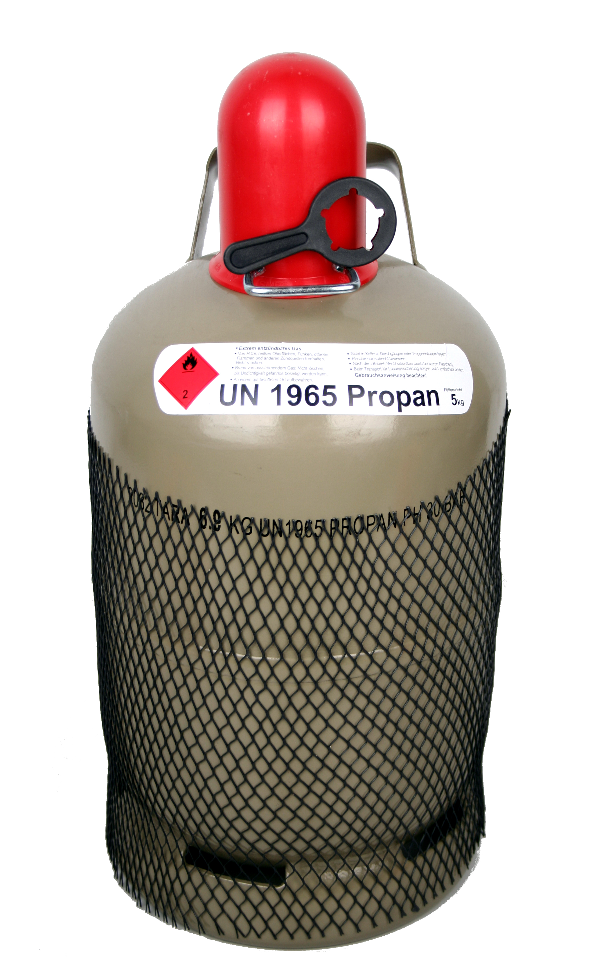 5 kg Propangasflasche Gasflasche Stahlflasche Grau Eigentumsflasche Fabrikneu mind. 9 Jahre TÜV leer/ungefüllt mit Flaschenschlüssel Set