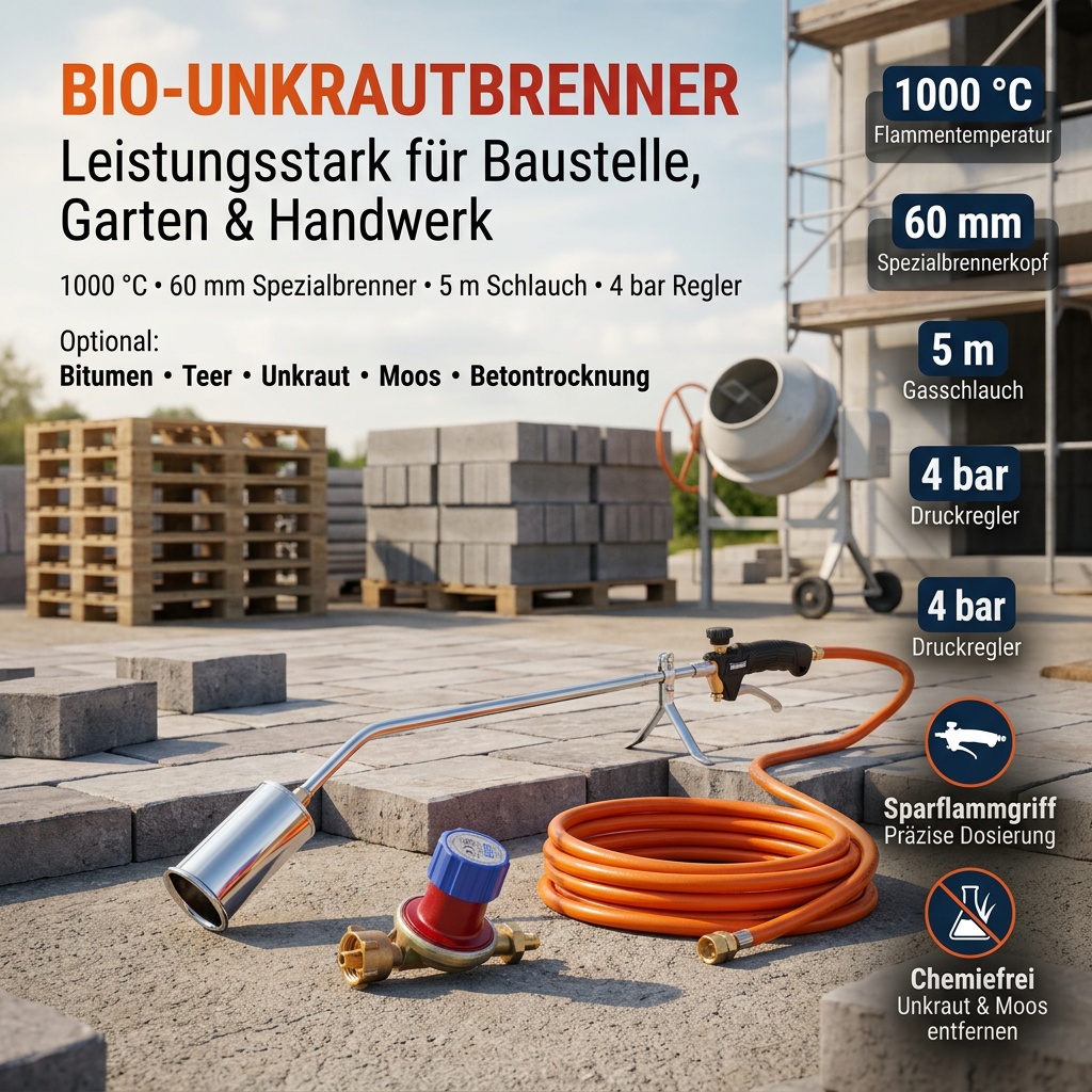Gazcamp Abflammgerät PQ830 Unkrautbrenner 1000°C inkl. 5 m Gasschlauch und 4 Bar Regler