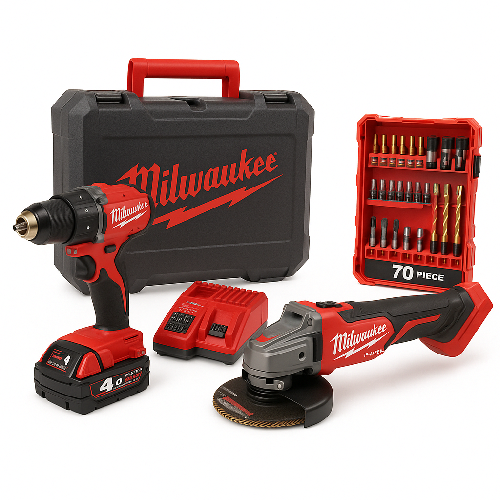 Milwaukee Power-Set 3-teilig – Schlagbohren, Trennen & Organisieren