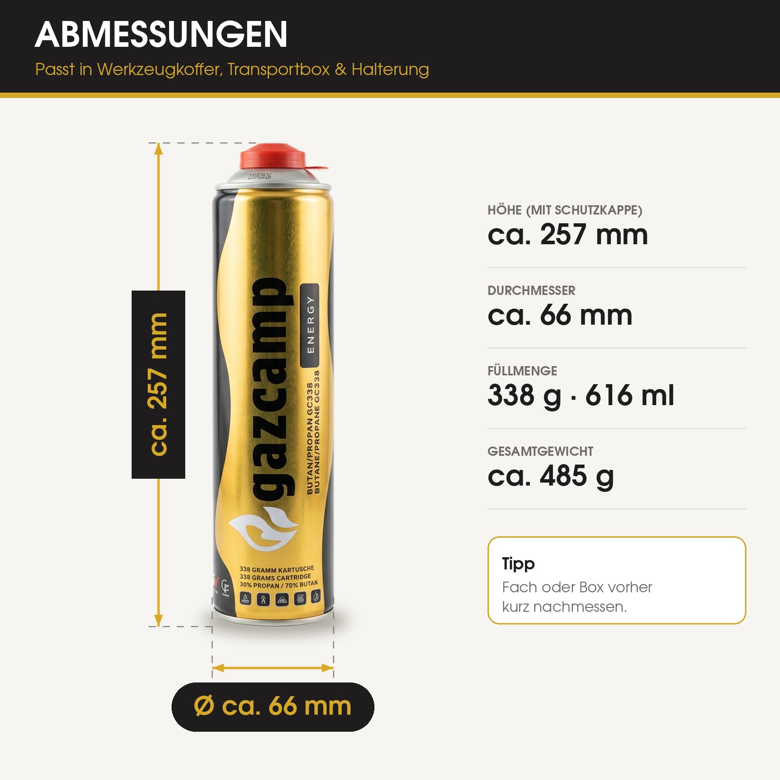 48x Gazcamp Butan/Propan 338g (616ml) Gaskartusche EN417 Schraubgewinde