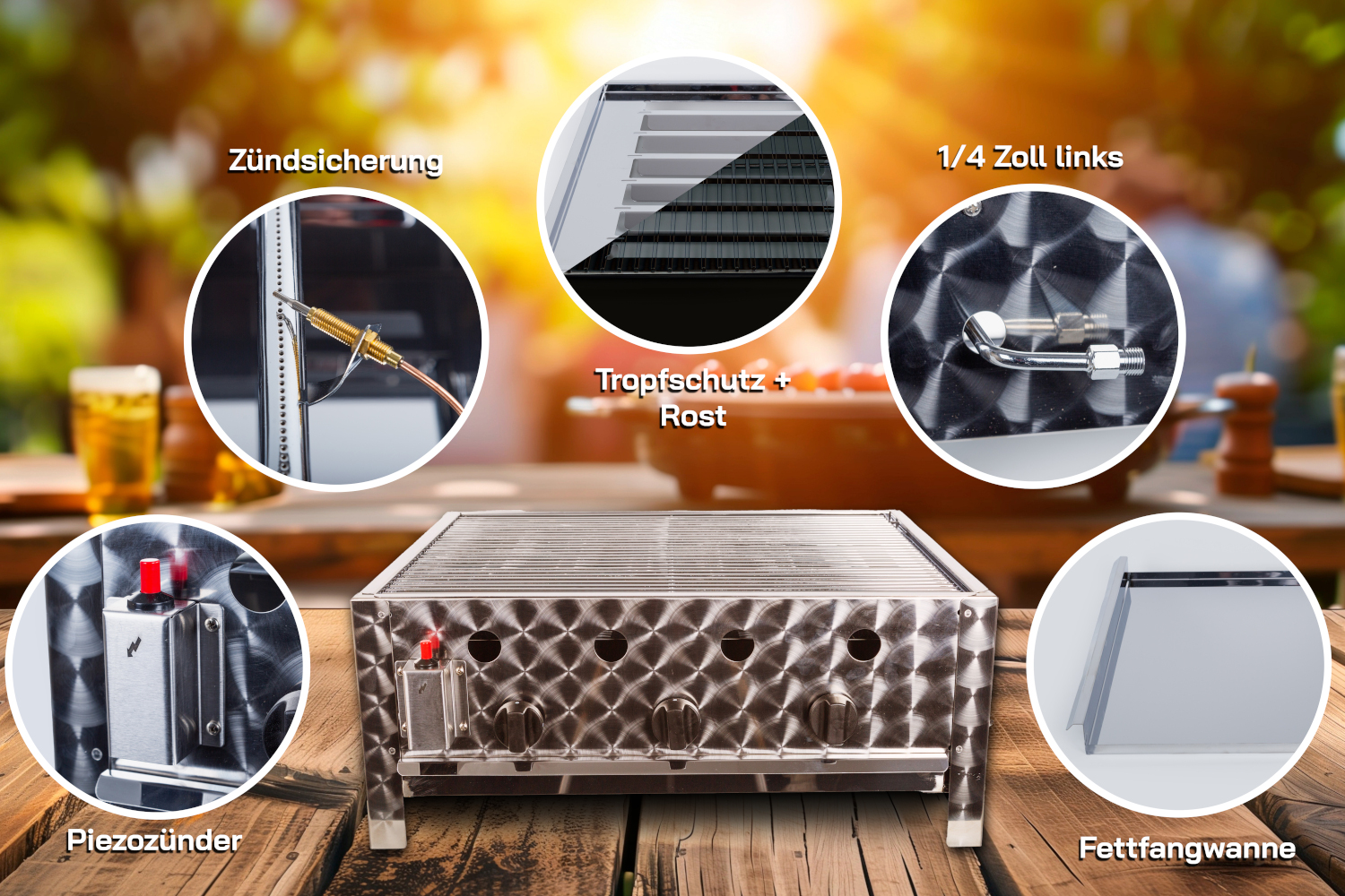 Gazcamp Gasgrill Gastrobräter 10,0 kW 3-flammig 70 x 56 x 31 cm