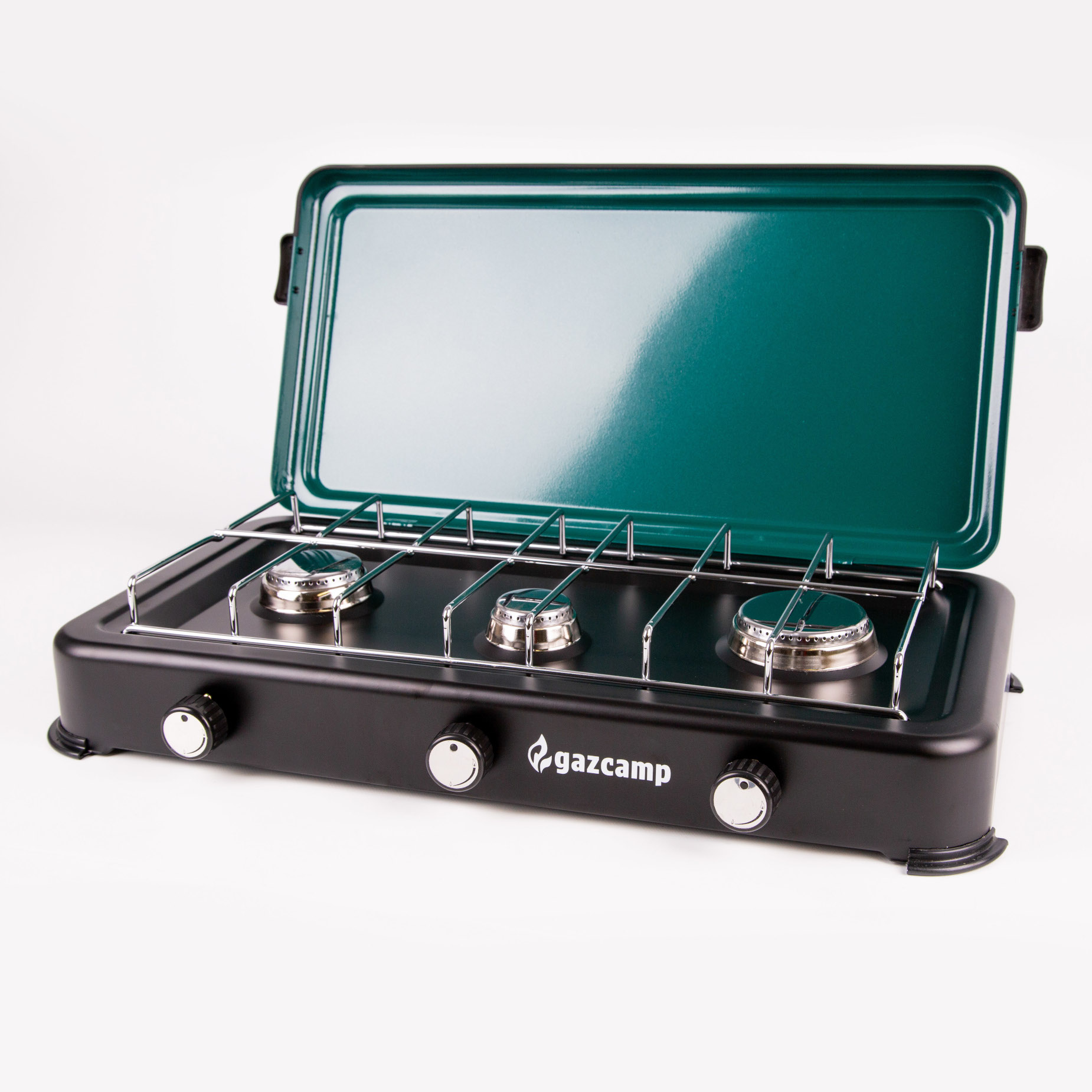 B-Ware Gazcamp 3-flamm Gaskocher 3,7 kW 50 mbar schwarz mit Deckel