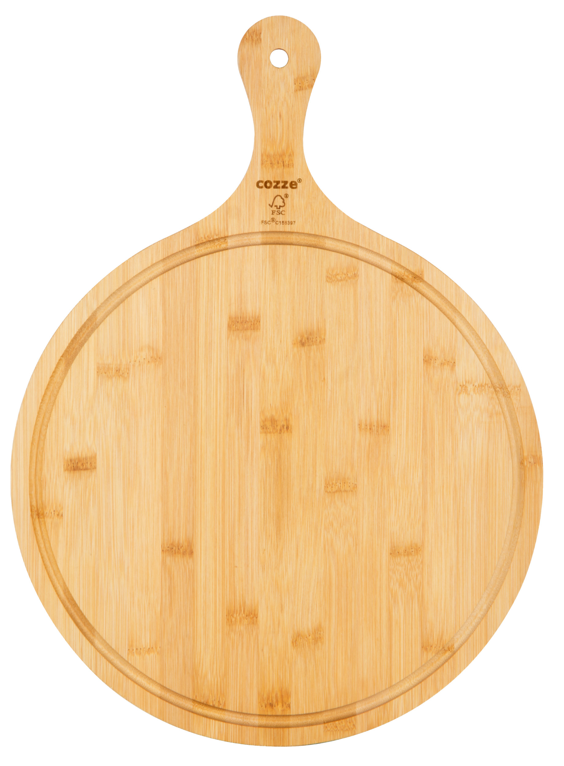 Cozze Servierbrett für Pizza aus Bambus mit Griff, 46 x 35 x 2 cm