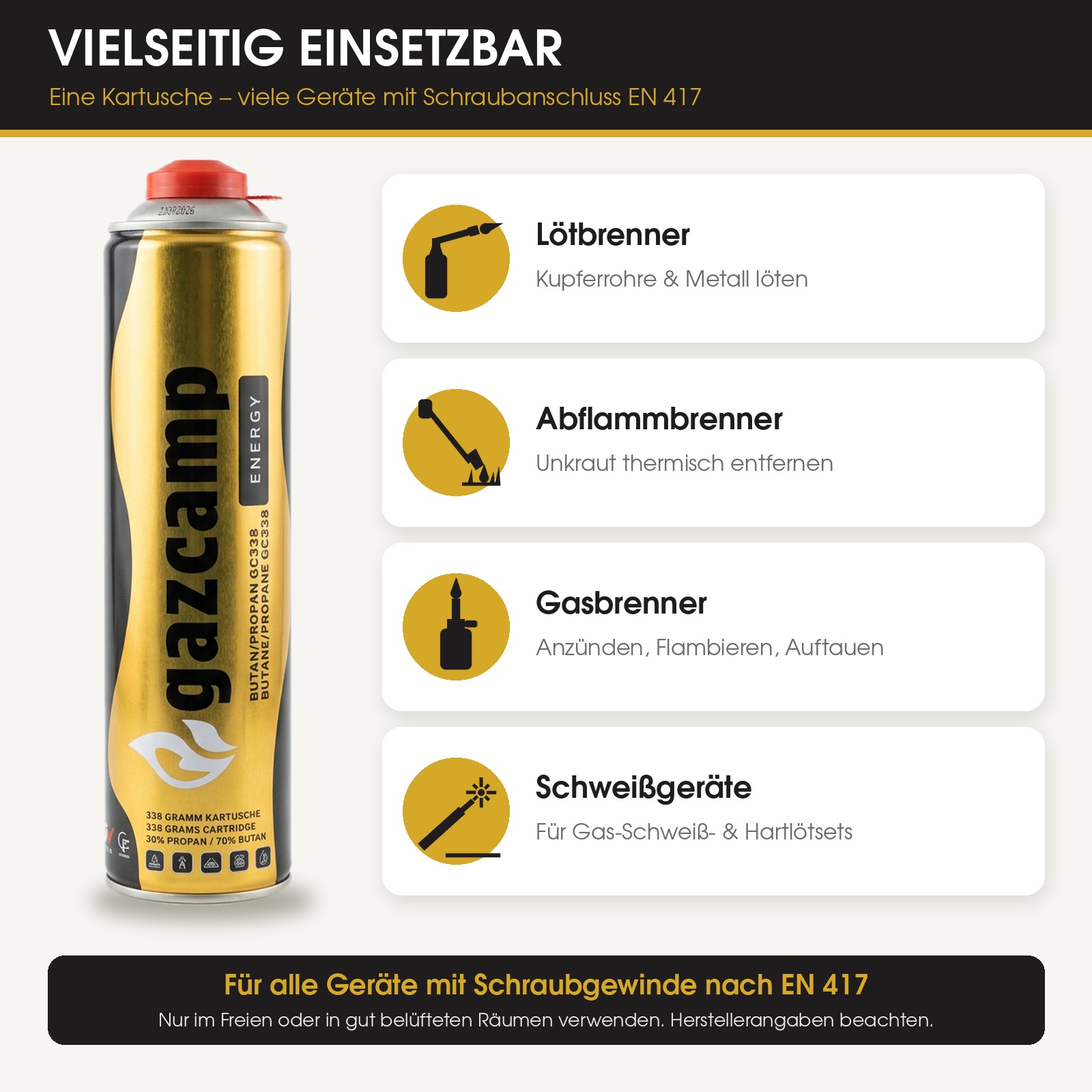 48x Gazcamp Butan/Propan 338g (616ml) Gaskartusche EN417 Schraubgewinde