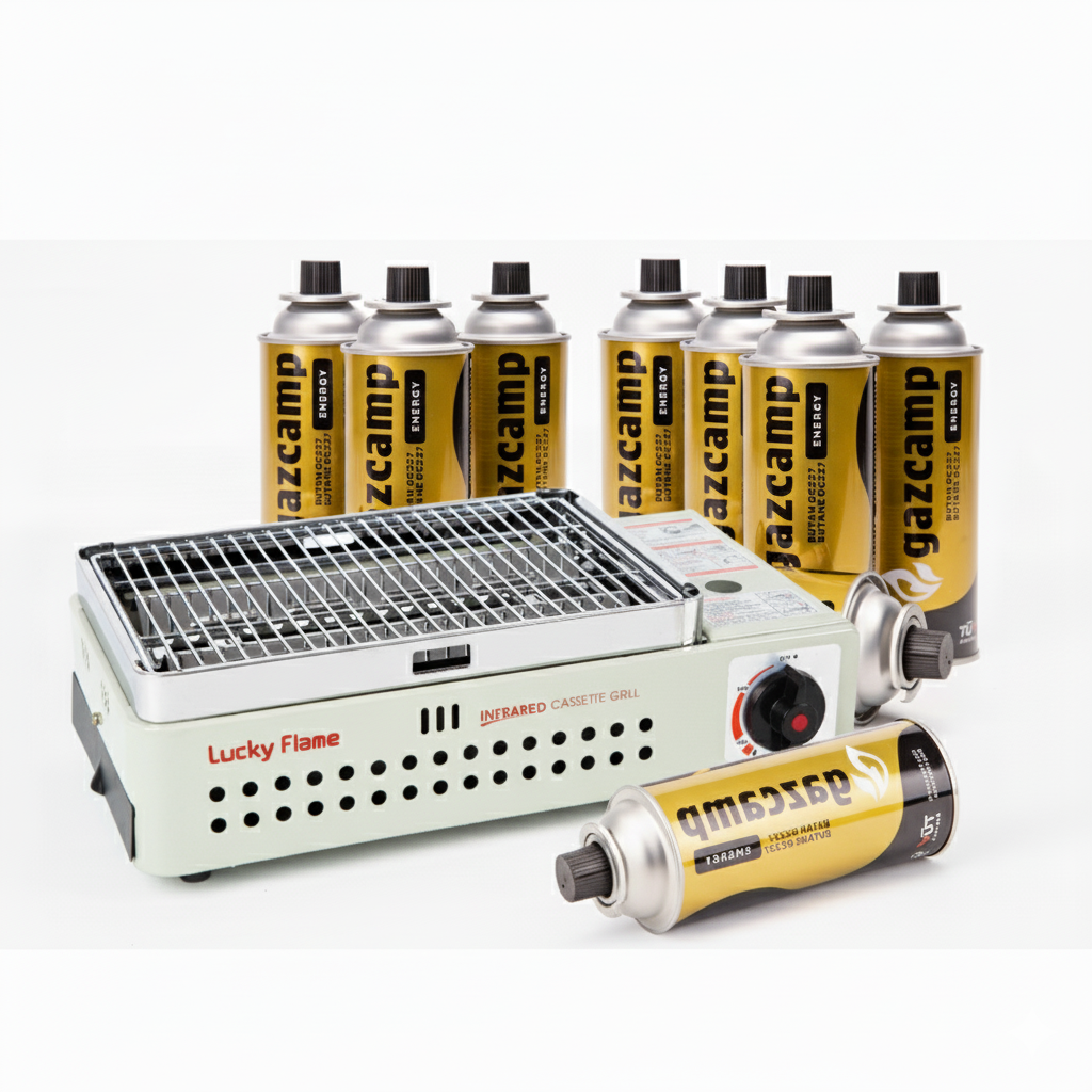 Lucky Flame LF-90 G Gasgrill mit MSF-1A Kartuschen (Auswahl Kartuschenanzahl)