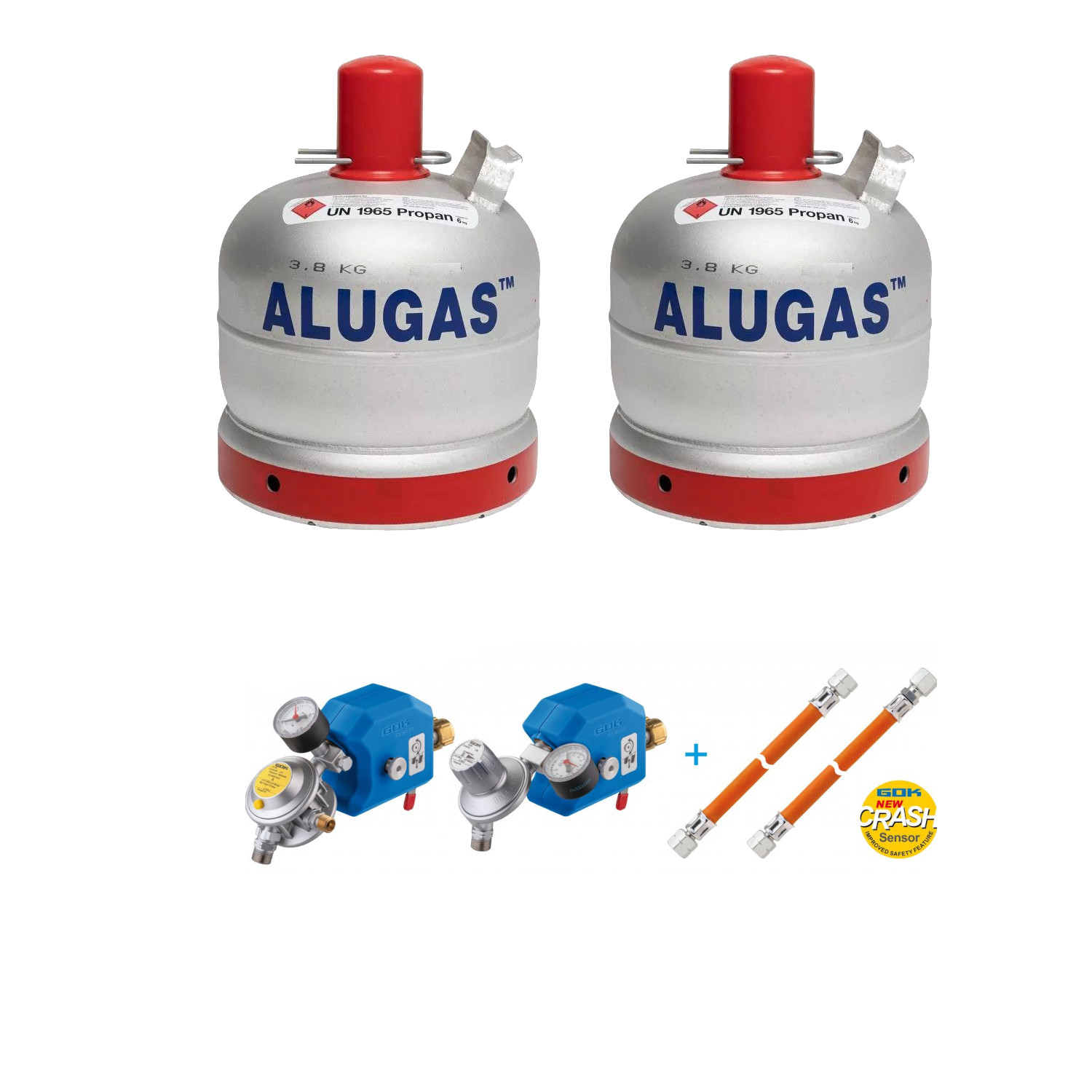 2x Alugas 6 kg Flaschen + Safedrive Plus Paket 30mbar Flaschenanlage