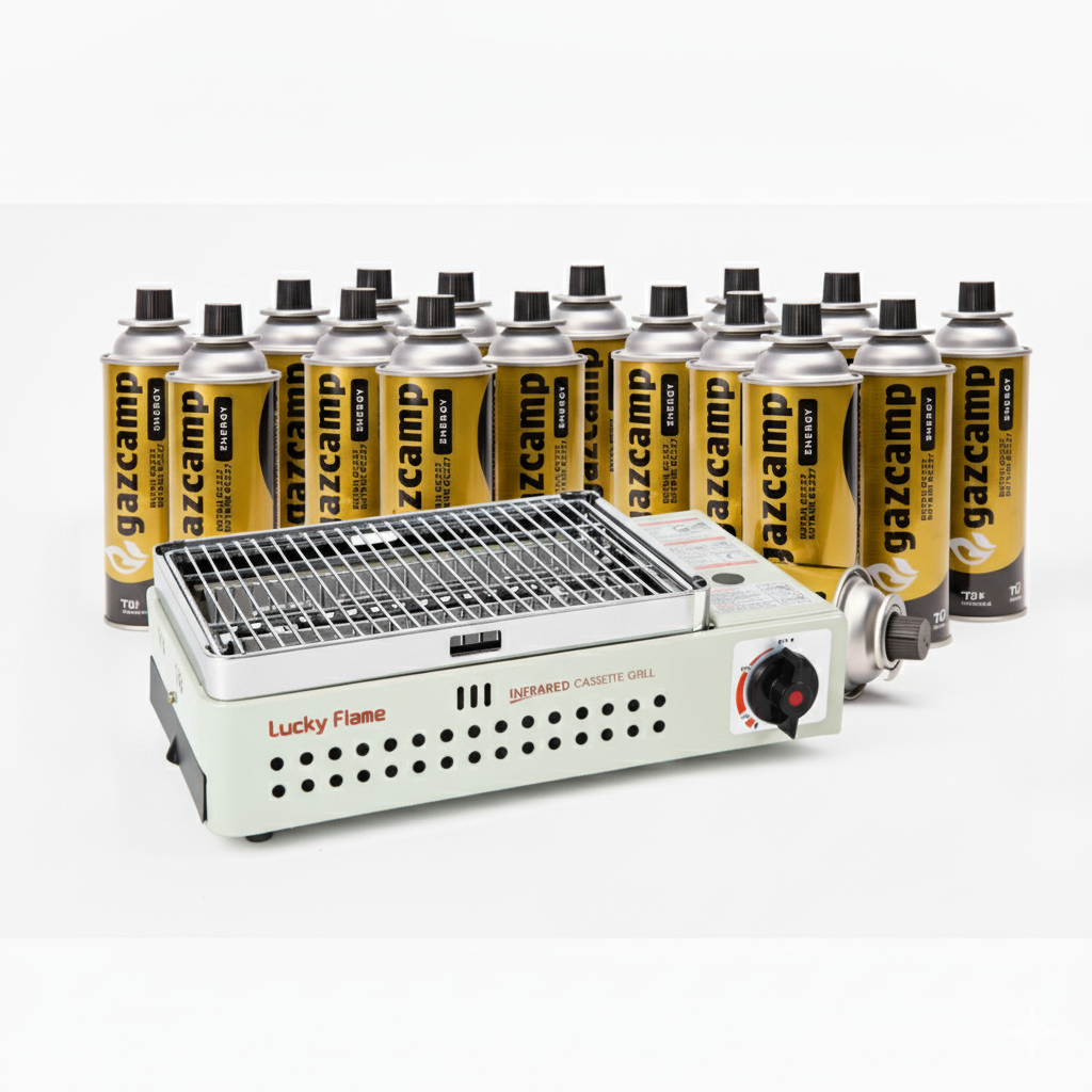 Lucky Flame LF-90 G Gasgrill mit MSF-1A Kartuschen (Auswahl Kartuschenanzahl)