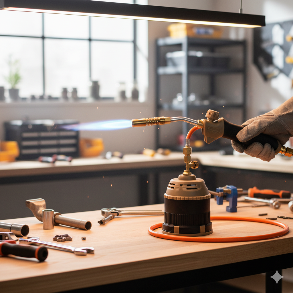 Gazcamp Stechkartuschen-Lötbrenner mit 1,5 m Schlauch inkl. Kartuschen (4 / 8 / 12 / 24 / 36 Stück)