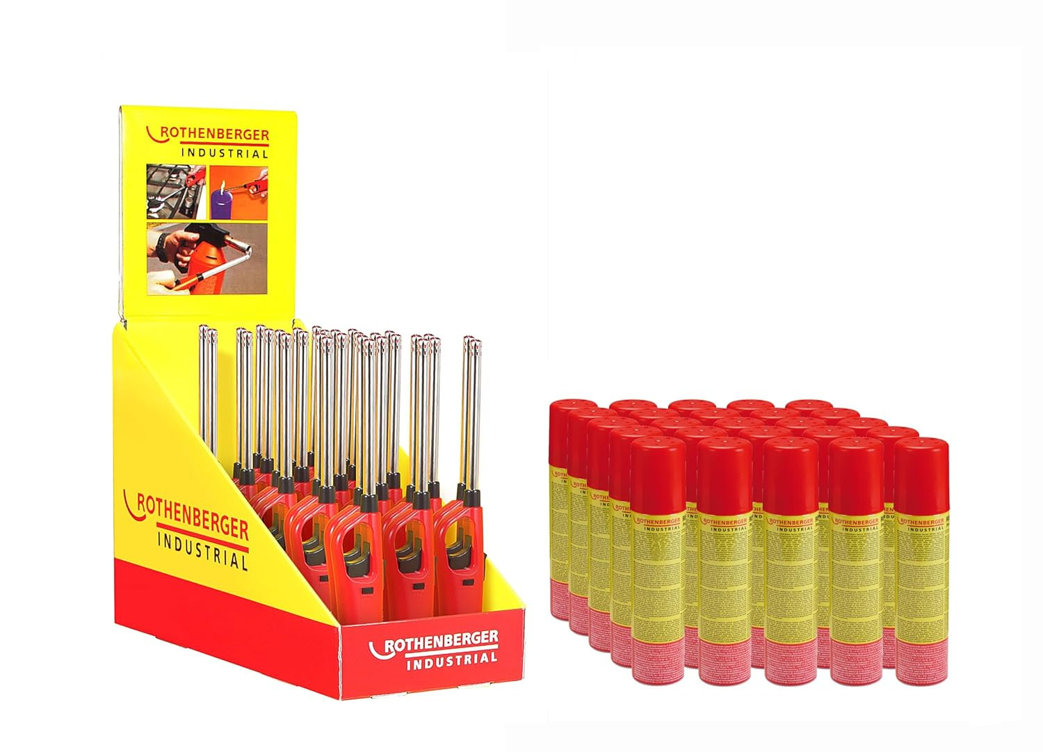 30x Rothenberger Industrial Gasanzünder Standard Stabfeuerzeug + 25x RoFill Nachfüllgas 100ml