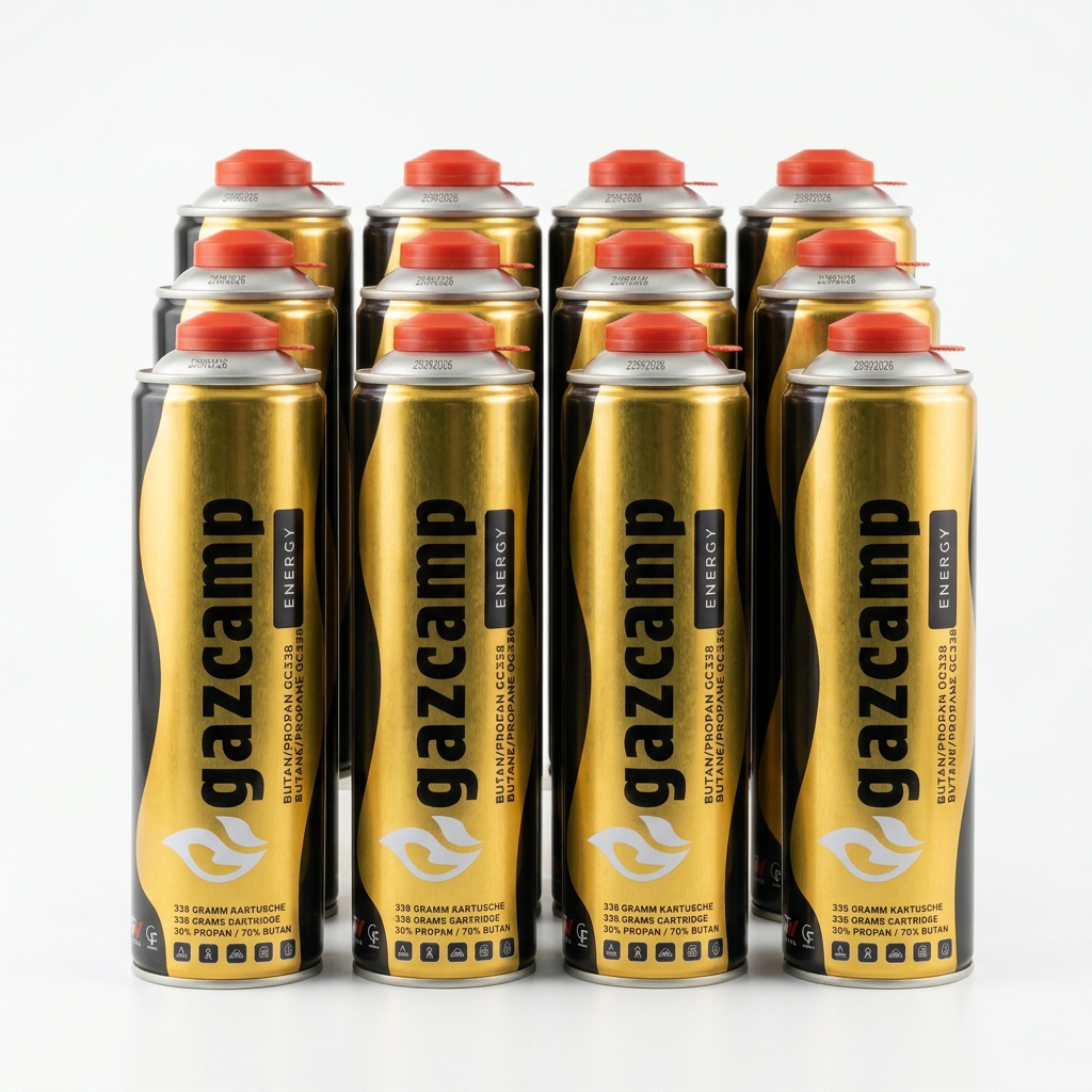 12x Gazcamp Butan/Propan 338g (616ml) Gaskartusche EN417 Schraubgewinde
