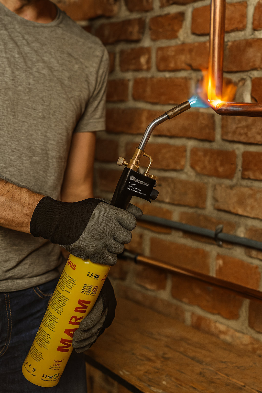 Profi Turbo Lötbrenner 3,5 kW 2400°C / 950°C mit Piezozündung 7/16" Gewinde Überkopf-Arbeiten Lötpistole Gasbrenner