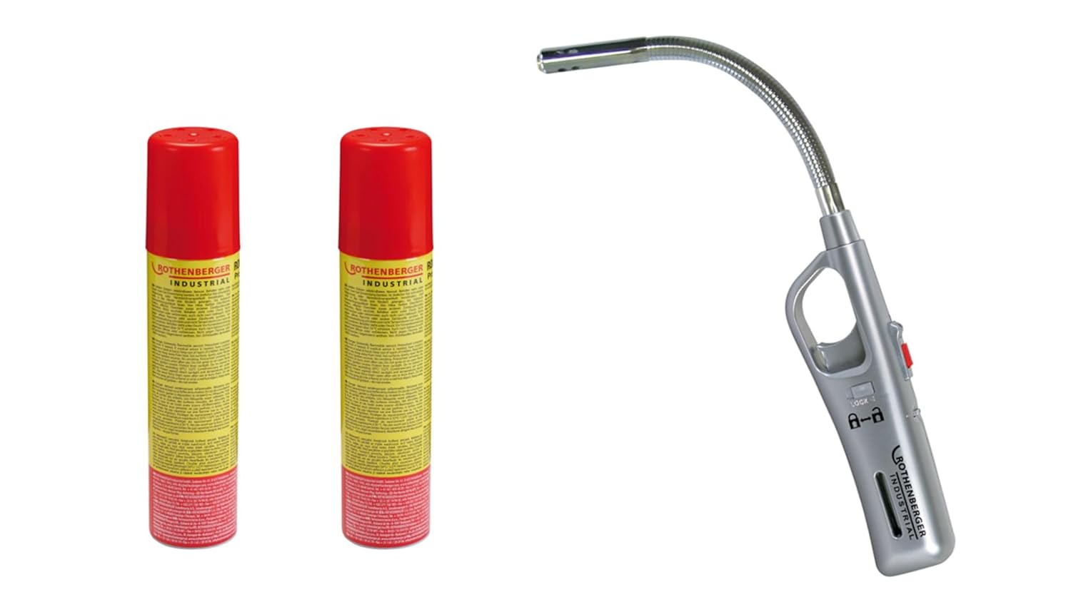 Rothenberger Industrial Gasanzünder Schwanenhals + 2x Rofill Nachfüllgas