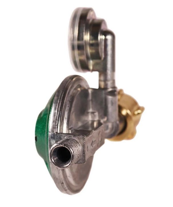 Parker Zweiflamm Gaskocher, Campingkocher, weiß mit Deckel 50 mbar + IGT Druckminderer 50 mbar mit Füllstandsanzeige und integrierter Schlauchbruchsicherung SBS Typ A310i IGT A310ie-PM002