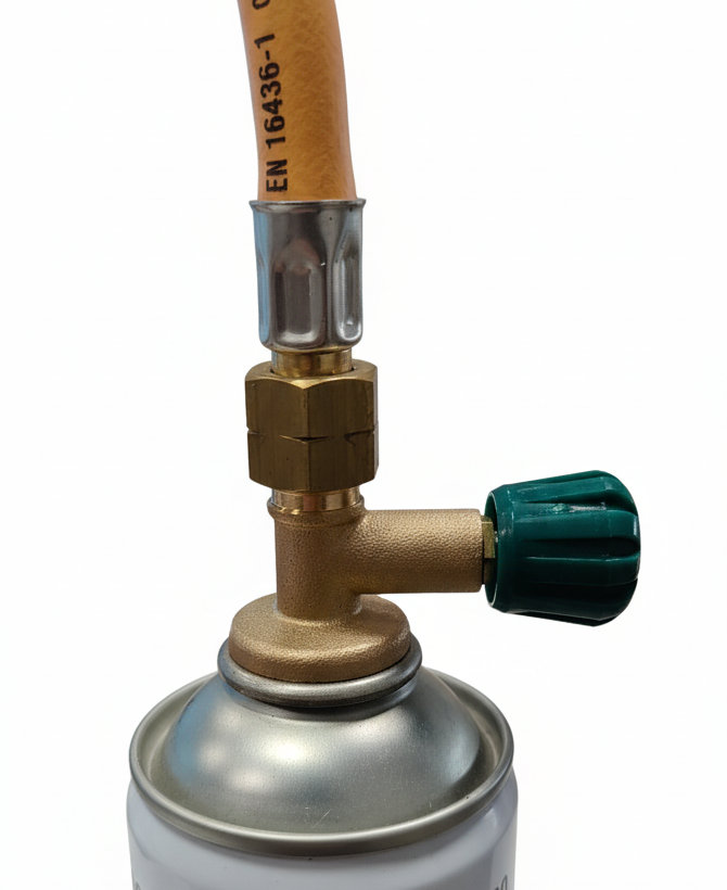 Gazcamp Kartuschenanschlussventil 7/16" Kartusche auf 3/8"-Schlauchanschluss