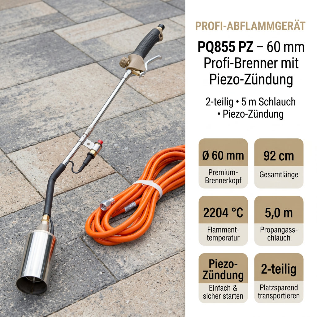 Gazcamp PQ855 PZ Abflammgerät 2-teilig - Profi-Abflammer mit Schlauch