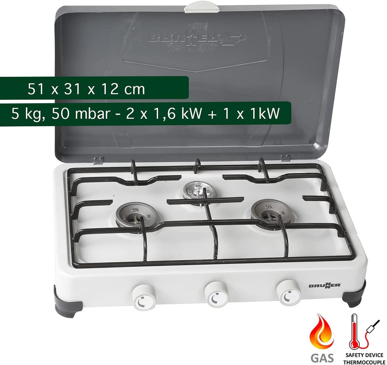 B-Ware Brunner Aristo Gaskocher 3 Flammig 50 mbar Zündsicherung Campingkocher 8022068068787