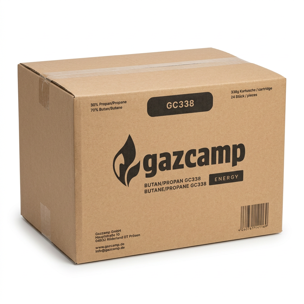 48x Gazcamp Butan/Propan 338g (616ml) Gaskartusche EN417 Schraubgewinde
